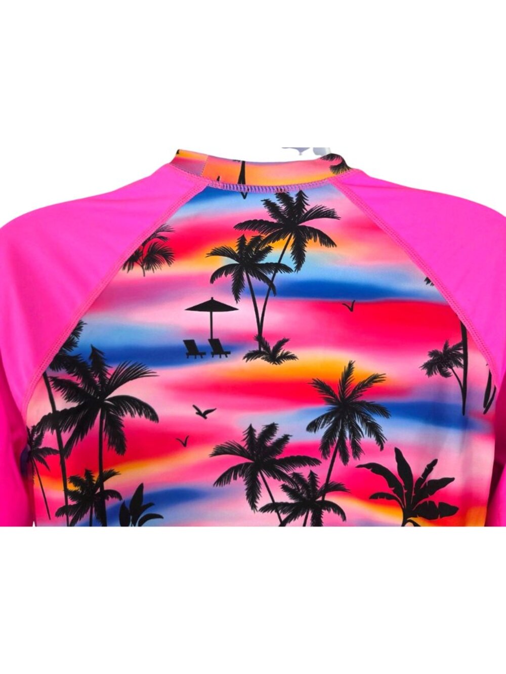 Women’s Large 2 Pc Swimsuit Long Sleeve Rash Guard Shirt Boy Shorts Tropical - Picture 10 of 11
